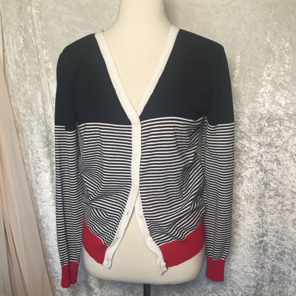 Cielo Jeans California Cárdigan soft Navy Red White stripe Button down Size  XL